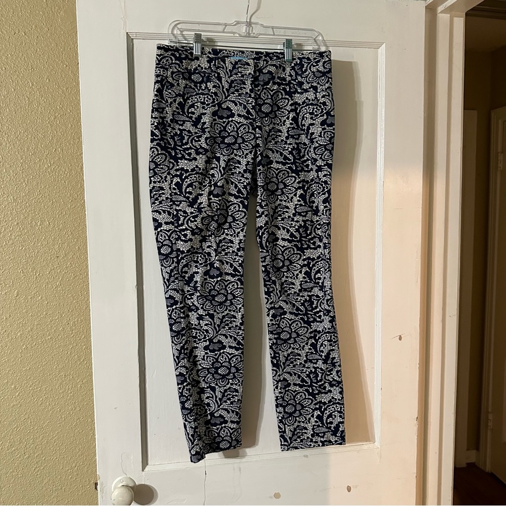 J McLaughlin Blue White Floral Ankle Straight Leg Jeans Size 4